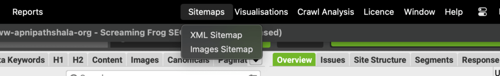 Sitemap find in Screaming frog